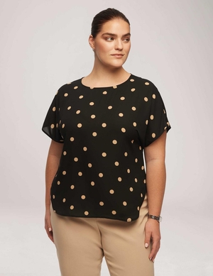 Grande Taille Anne Klein Large Dot Bateau Neck Corta Sleeve Blouse   | ZEW-5908704